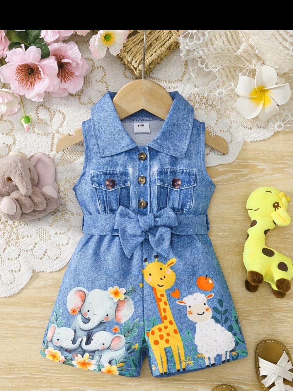 Girls Denim Animal Print  Romper sz 4-5yrs #1369-552
